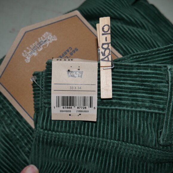Levis 568 Loose Fit Corduroy Carpenter Pants Mens 33x34 Green Y2K Skater Utility - Picture 12 of 16